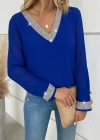 Kadın Uzun Kollu V Pulpayet Yakalı Ithal Krep Bluz