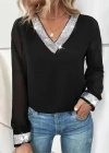 Kadın Uzun Kollu V Pulpayet Yakalı Ithal Krep Bluz