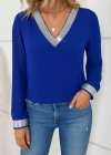 Kadın Uzun Kollu V Pulpayet Yakalı Ithal Krep Bluz