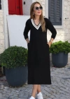 Kadın Uzun Kollu V şerit Yakalı Viskon Iki Iplik Elbise