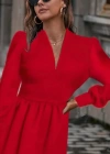 Kadın Uzun Kollu V Yaka Belden Hafif Pileli Scuba Krep Mini Boy Elbise
