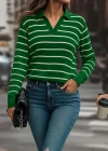 Kadın Uzun Kollu V Yaka çizgili Triko Bluz