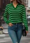 Kadın Uzun Kollu V Yaka çizgili Triko Bluz