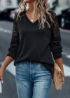 Kadın Uzun Kollu V Yaka Dantel Detaylı Kaşkorse Bluz