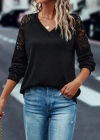 Kadın Uzun Kollu V Yaka Dantel Detaylı Kaşkorse Bluz