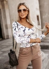 Kadın Uzun Kollu V Yaka Desenli Mikro Kumaş Bluz