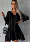 Kadın Uzun Kollu V Yaka Eteği Büzgülü Kloş Iki Iplik Mini Boy Elbise