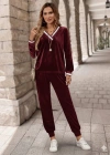Kadın Uzun Kollu V Yaka Kadife Bluz Ve Pantolon Ikili Takım