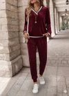 Kadın Uzun Kollu V Yaka Kadife Bluz Ve Pantolon Ikili Takım