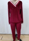 Kadın Uzun Kollu V Yaka Kadife Bluz Ve Pantolon Ikili Takım