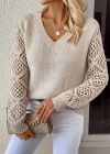 Kadın Uzun Kollu V Yaka Kol Delikli Baklava Desen Detaylı Triko Kazak