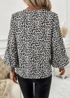 Kadın Uzun Kollu V Yaka Kollar Gipe Detaylı Leopar Desenli Süprem Bluz