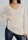 Kadın Uzun Kollu V Yaka Triko Bluz