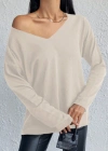 Kadın Uzun Kollu V Yaka Triko Bluz