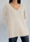 Kadın Uzun Kollu V Yaka Triko Bluz