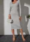 Kadın Uzun Kollu V Yaka Triko Elbise