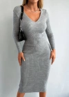 Kadın Uzun Kollu V Yaka Triko Elbise