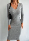 Kadın Uzun Kollu V Yaka Triko Elbise