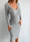Kadın Uzun Kollu V Yaka Triko Elbise