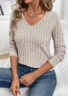 Kadın Uzun Kollu V Yakalı Arkadan Dantel Detaylı şardonlu Kaşkorse Bluz