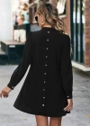 Kadın Uzun Kollu V Yakalı Arkadan Düğmeli Mini Ithal Krep Elbise