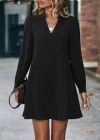 Kadın Uzun Kollu V Yakalı Arkadan Düğmeli Mini Ithal Krep Elbise