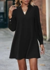 Kadın Uzun Kollu V Yakalı Arkadan Düğmeli Mini Ithal Krep Elbise