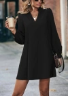 Kadın Uzun Kollu V Yakalı Arkadan Düğmeli Mini Ithal Krep Elbise