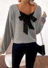 Kadın Uzun Kollu V Yakalı Arkadan Kurdela Detaylı şardonlu Kaşkorse Bluz