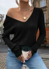 Kadın Uzun Kollu V Yakalı Arkası Düğmeli Triko Bluz