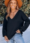 Kadın Uzun Kollu V Yakalı Arkası Kurdelalı Triko Bluz