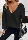 Kadın Uzun Kollu V Yakalı Arkası Kurdelalı Triko Bluz