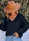 Kadın Uzun Kollu V Yakalı Arkası Kurdelalı Triko Bluz