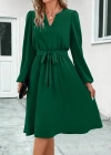 Kadın Uzun Kollu V Yakalı Belden Kuşaklı Kiloş Krep Elbise