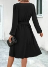 Kadın Uzun Kollu V Yakalı Belden Kuşaklı Kiloş Krep Elbise