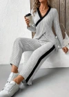 Kadın Uzun Kollu V Yakalı çapraz Detaylı şardonlu Kaşkorse Bluz Ve Pantolon Ikili Takım
