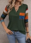 Kadın Uzun Kollu V Yakalı Cepli çok Renkli Viskon Bluz