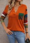 Kadın Uzun Kollu V Yakalı Cepli çok Renkli Viskon Bluz
