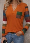 Kadın Uzun Kollu V Yakalı Cepli çok Renkli Viskon Bluz