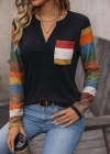 Kadın Uzun Kollu V Yakalı Cepli çok Renkli Viskon Bluz