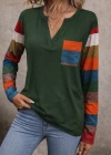 Kadın Uzun Kollu V Yakalı Cepli çok Renkli Viskon Bluz