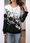 Kadın Uzun Kollu V Yakalı çiçek Baskılı şardonlu Dalgıç Bluz