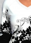 Kadın Uzun Kollu V Yakalı çiçek Baskılı şardonlu Dalgıç Bluz