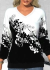 Kadın Uzun Kollu V Yakalı çiçek Baskılı şardonlu Dalgıç Bluz