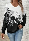 Kadın Uzun Kollu V Yakalı çiçek Baskılı şardonlu Dalgıç Bluz