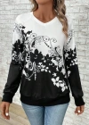 Kadın Uzun Kollu V Yakalı çiçek Baskılı şardonlu Dalgıç Bluz