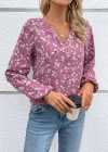 Kadın Uzun Kollu V Yakalı çiçek Desenli Modal Bluz