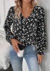 Kadın Uzun Kollu V Yakalı çiçek Desenli Modal Bluz