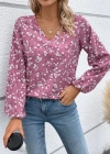 Kadın Uzun Kollu V Yakalı çiçek Desenli Modal Bluz