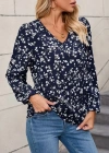 Kadın Uzun Kollu V Yakalı çiçek Desenli Modal Bluz